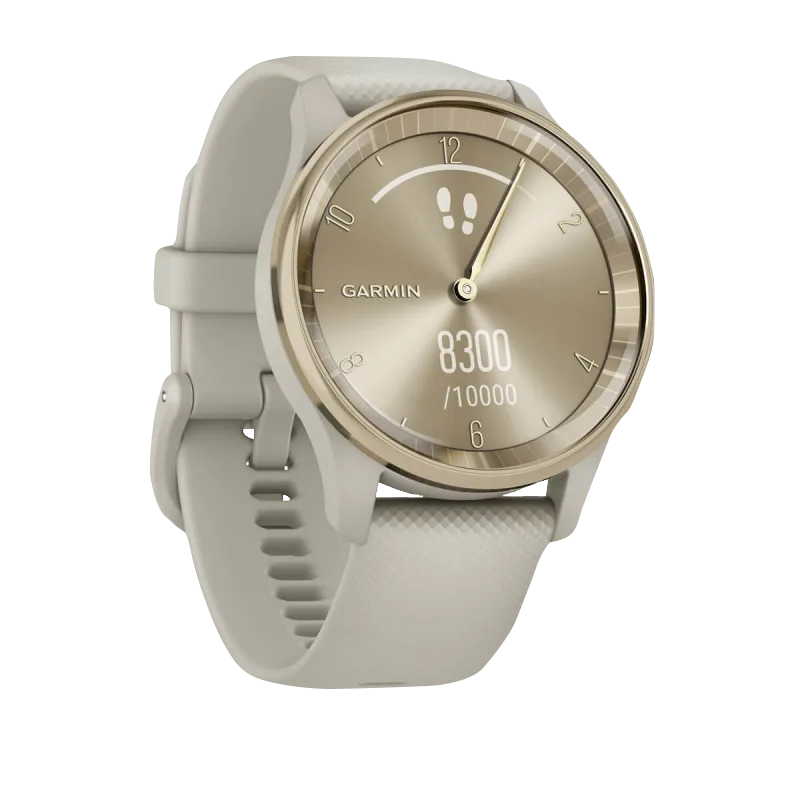 Garmin Vívomove Trend Cream Gold Stainless Steel Bezel with French Gray Case and Silicone Band (Garmin Certified Refurbished) by Garmin
