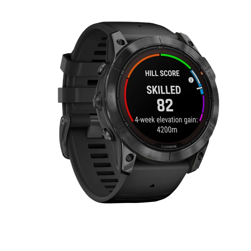 Garmin Fenix 7X Pro Solar Edition smartwatch with black silicone band.