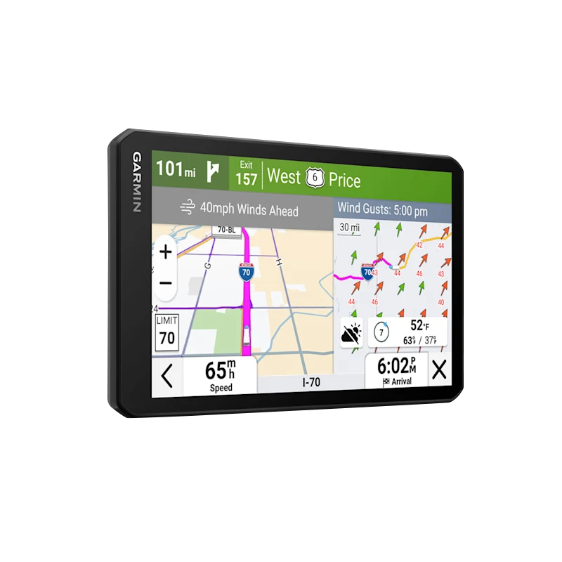 Garmin Dezl OTR720 7-inch GPS truck navigator displaying map and route guidance