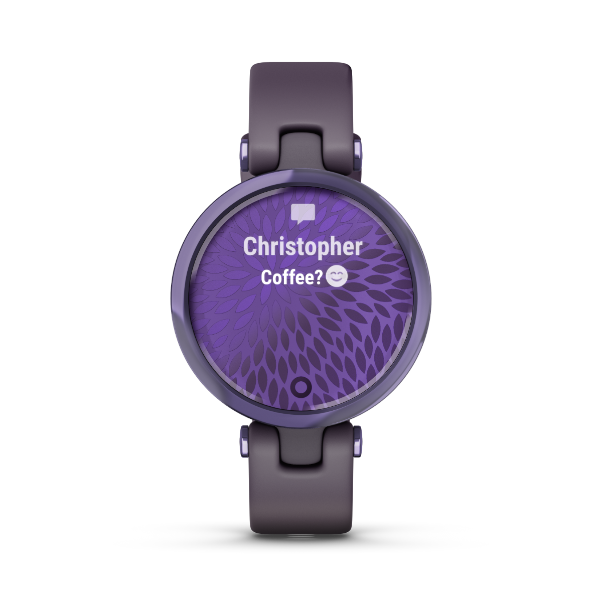 Garmin Lily Sport Edition smartwatch with midnight orchid bezel and deep orchid silicone band