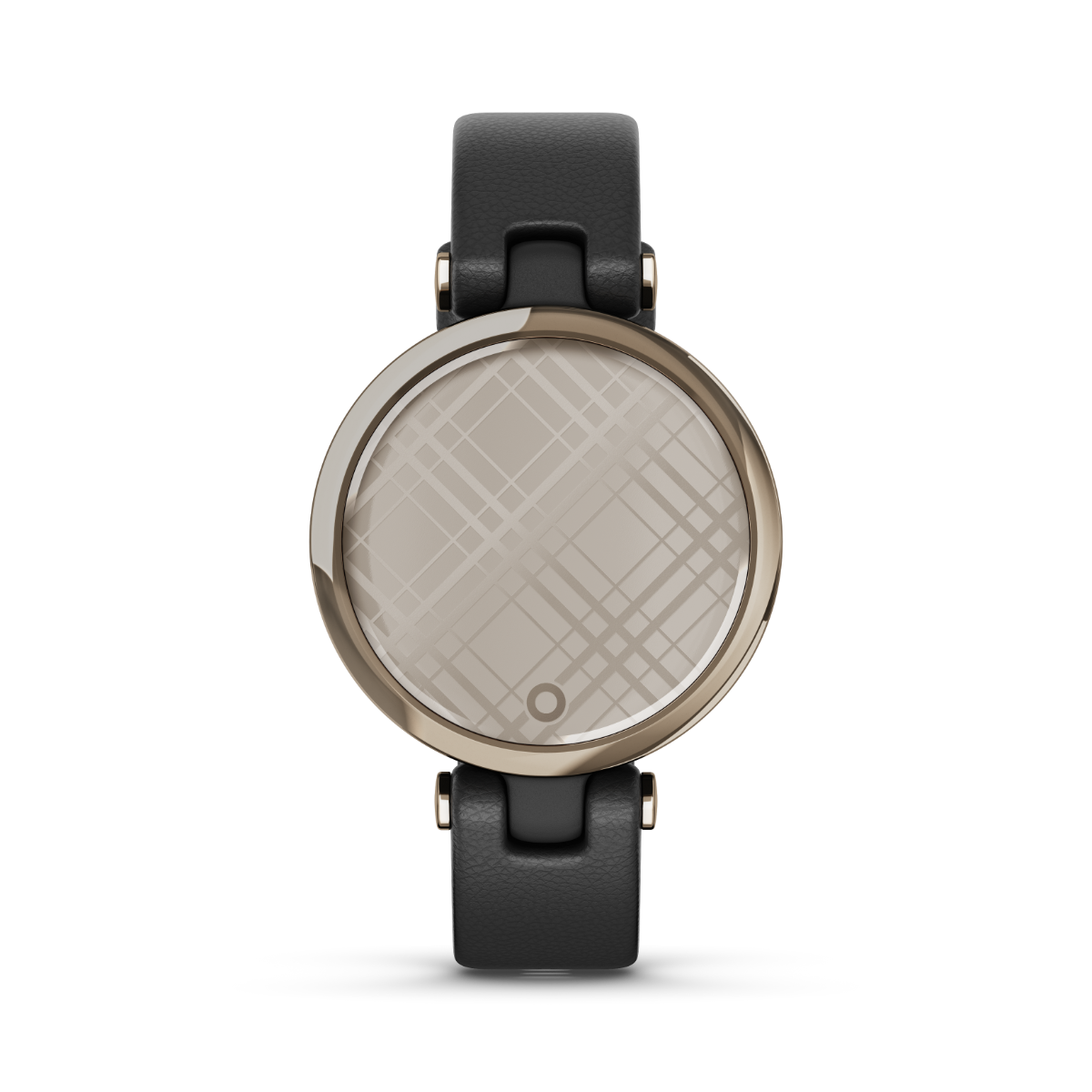 Garmin Lily Classic Edition smartwatch with light gold bezel and black leather band