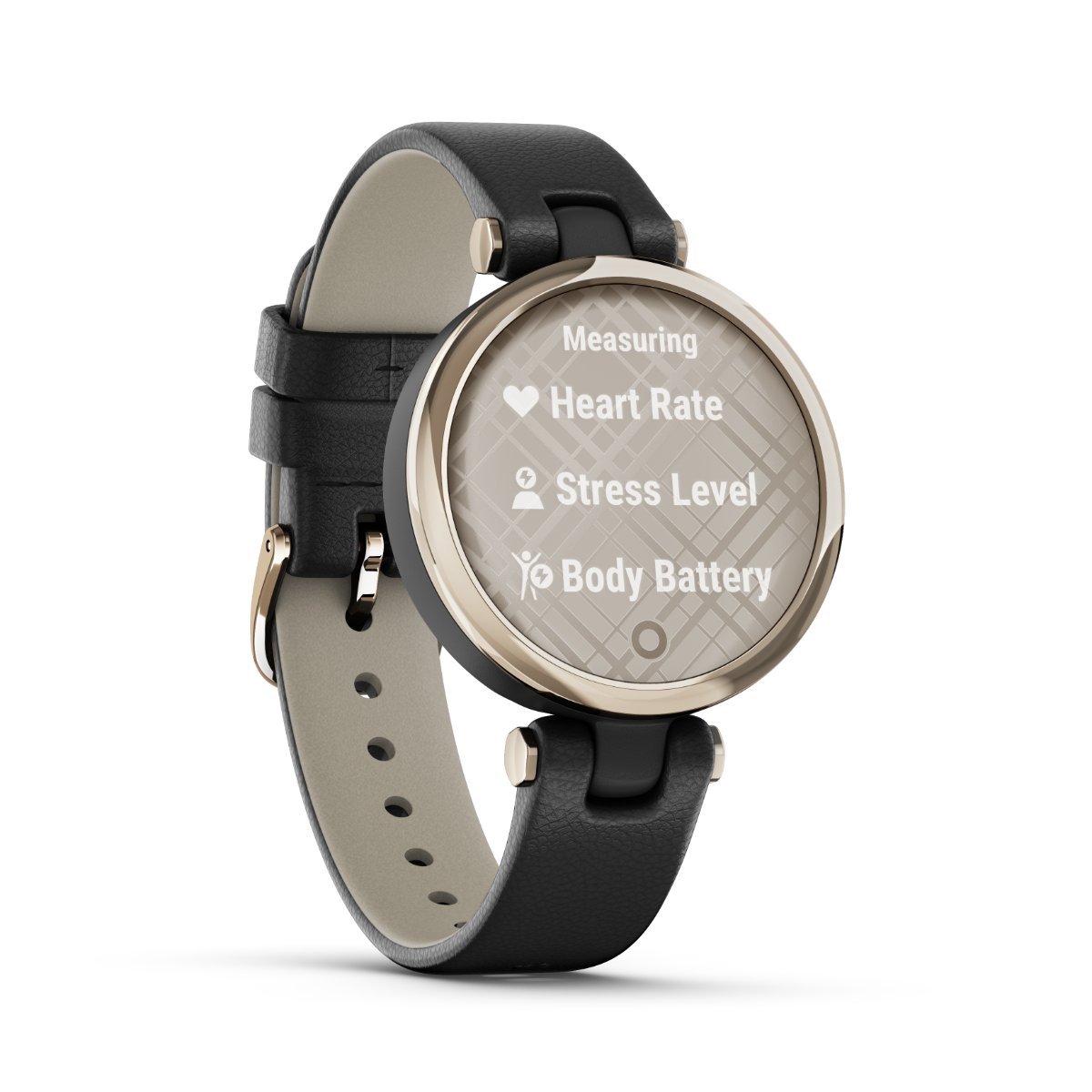 Garmin Lily Classic Edition smart watch, light gold bezel with black Italian leather band