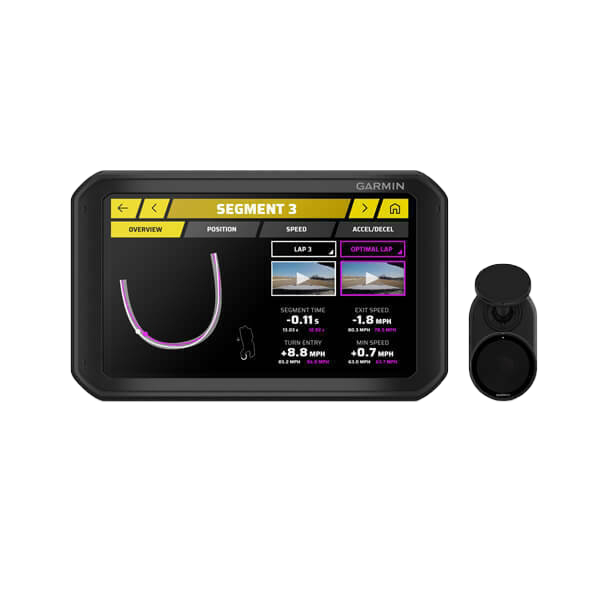 Black Garmin Catalyst Driving Performance Optimizer two-piece kit with touchscreen display and wireless remote