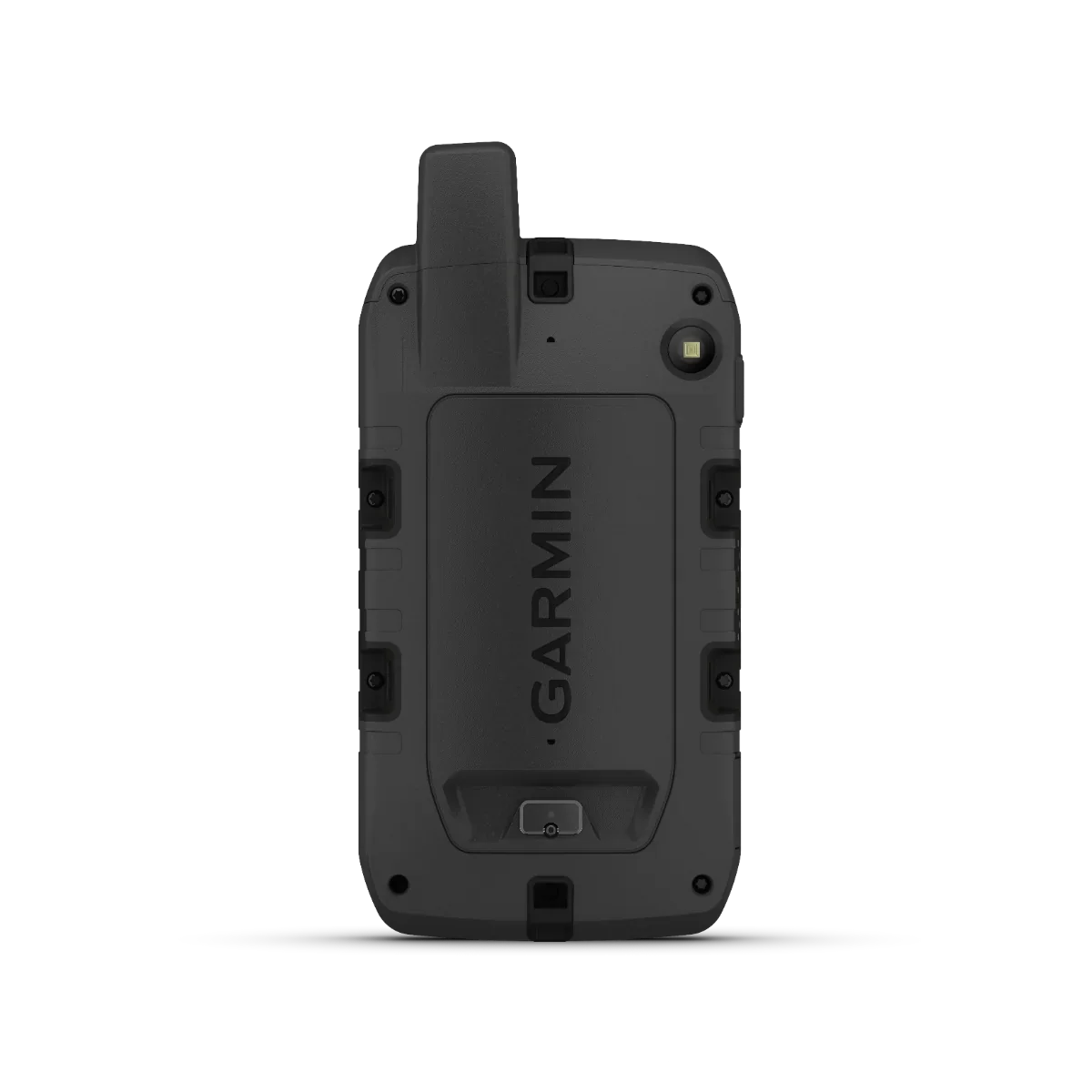 Garmin Montana 700 handheld GPS, rugged black back with vertical Garmin logo