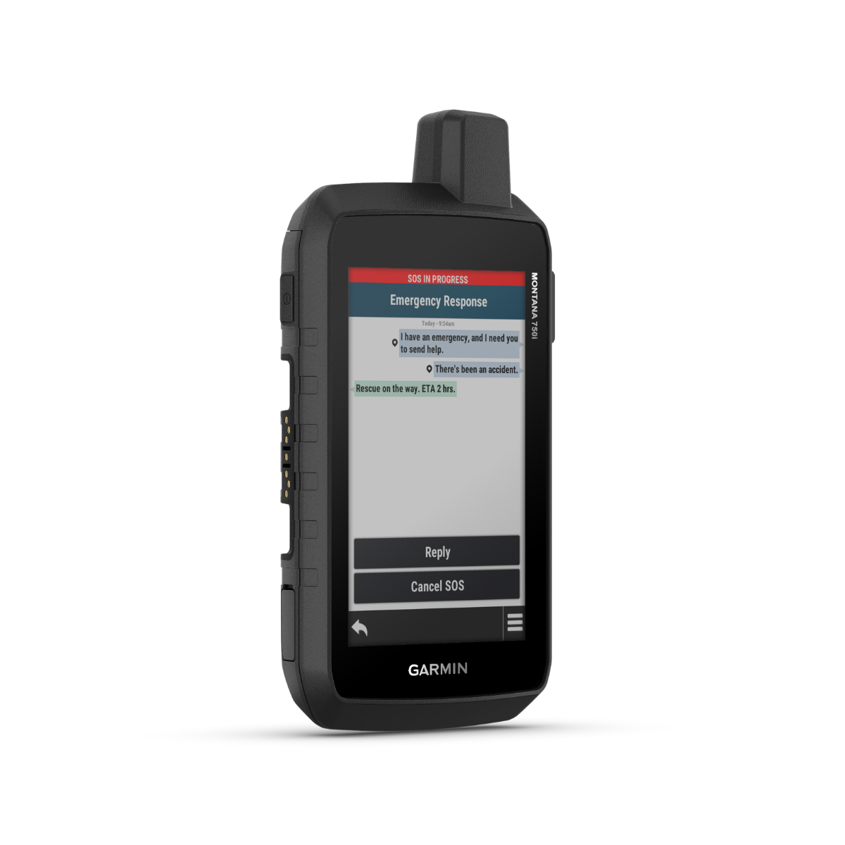 Garmin Montana 750i handheld GPS with touchscreen, rugged black design, refurbished