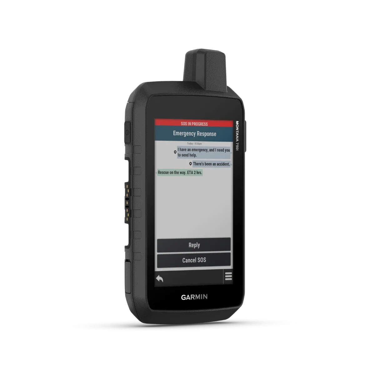 Garmin Montana 750i handheld GPS with touchscreen, rugged black design, refurbished
