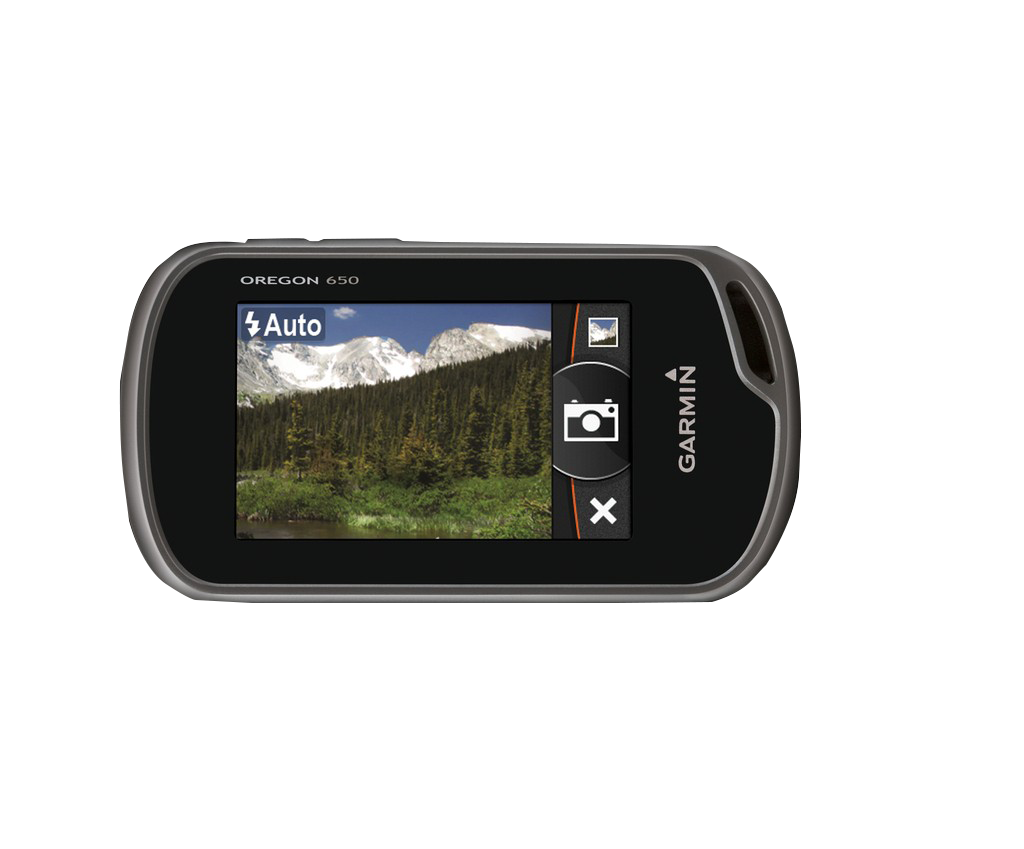 Garmin Oregon 650 handheld GPS with touchscreen, gray body and maps, refurbished