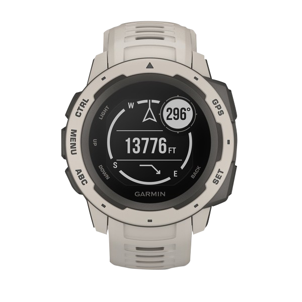 Garmin Instinct Tundra GPS Watch with beige strap and black bezel