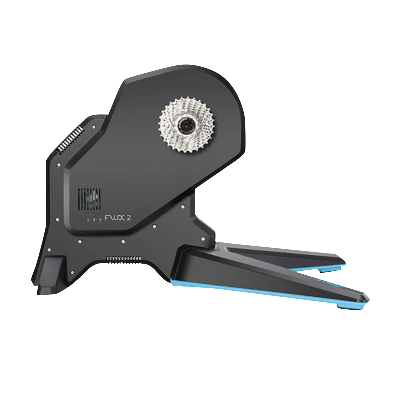 Garmin Tacx FLUX S Smart Trainer; black magnetic bicycle trainer with blue accents.