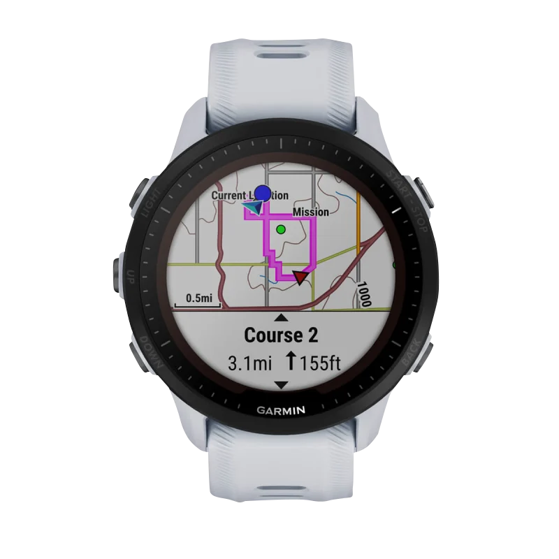 Garmin Forerunner 955 Solar smartwatch, Whitestone, Garmin Certified Refurbished, white strap