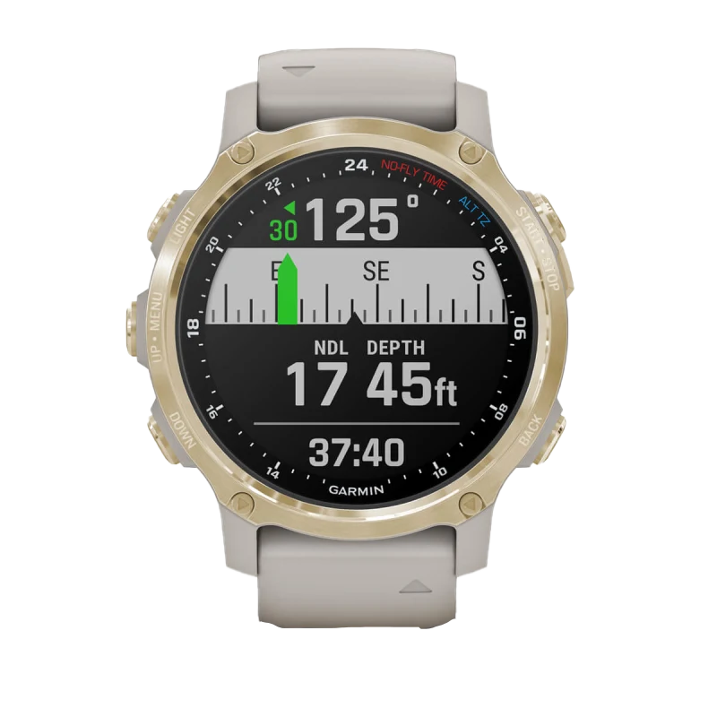 Garmin Descent Mk2S dive computer with light gold bezel and light sand silicone band (refurbished)
