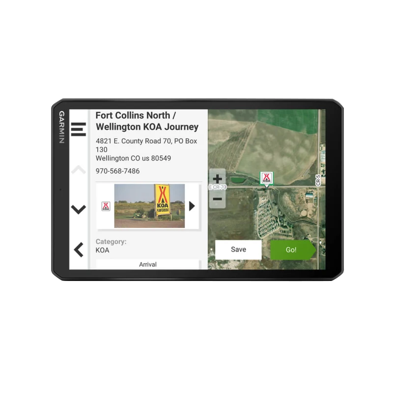 Garmin RV 895 8-inch RV Navigator GPS device in black with Garmin logo, map on screen.