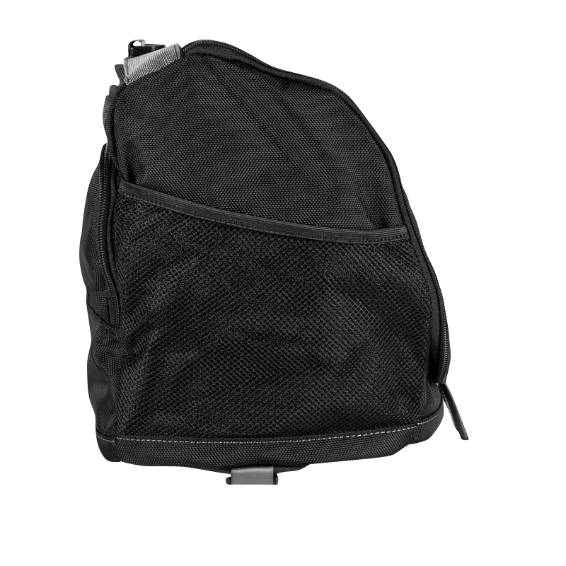Black carrying case with mesh front pocket and zipper