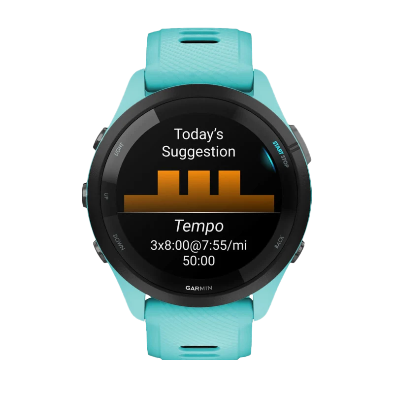 Garmin Forerunner 265, 46 mm Black Bezel with Aqua Case and Aqua/Black Silicone Band (010-02810-02) by Garmin