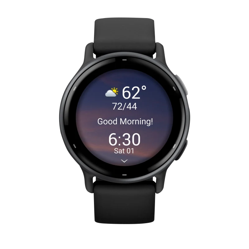 Garmin Vivoactive 5 smartwatch, slate aluminum bezel, black silicone band