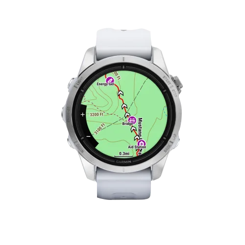 Garmin Epix Pro (Gen 2) 42mm silver case with Whitestone band displaying map