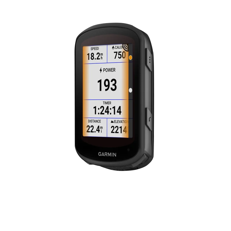 Garmin Edge 840 Solar bicycle computer, black device with colorful data display
