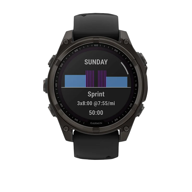 Garmin Fenix 8 smartwatch, 47 mm Solar Sapphire, carbon gray DLC titanium case with black silicone band