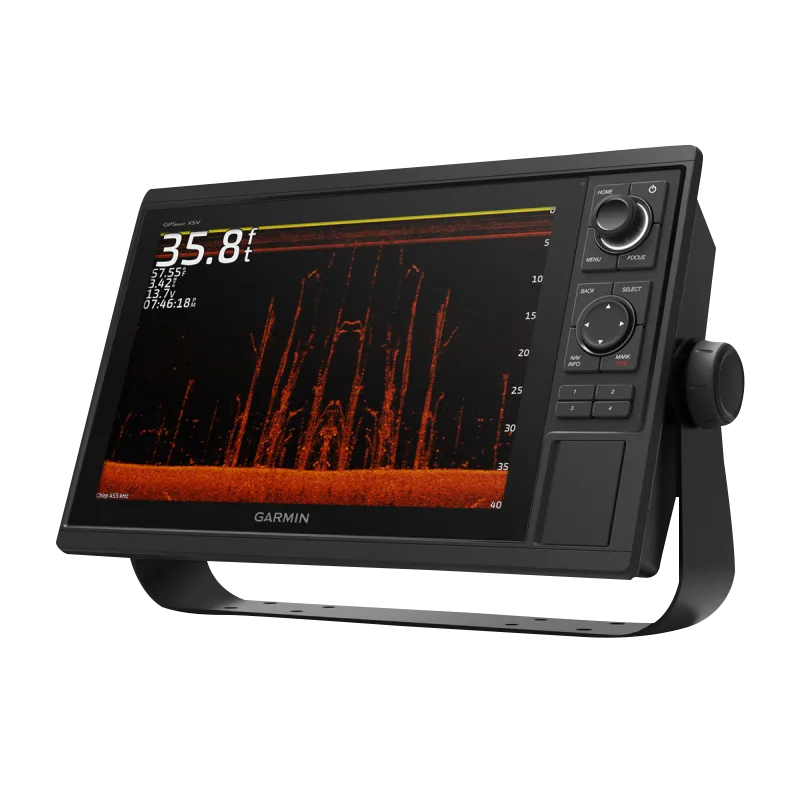 Garmin GPSMAP 1242xsv Marine Chartplotter on black stand without Transducer