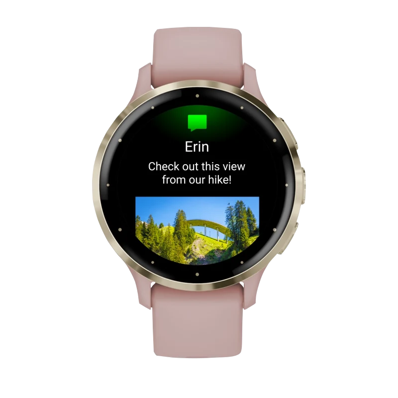 Garmin Venu 3S smartwatch, 41 mm soft gold bezel with dust rose case and pink silicone band