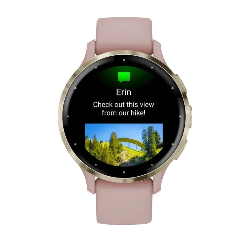 Garmin Venu 3S smartwatch, 41 mm soft gold bezel with dust rose case and pink silicone band