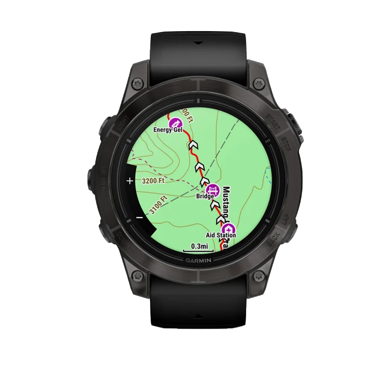 Garmin Epix Pro Gen 2 47 mm Sapphire Edition smartwatch with carbon-gray DLC titanium bezel and black band