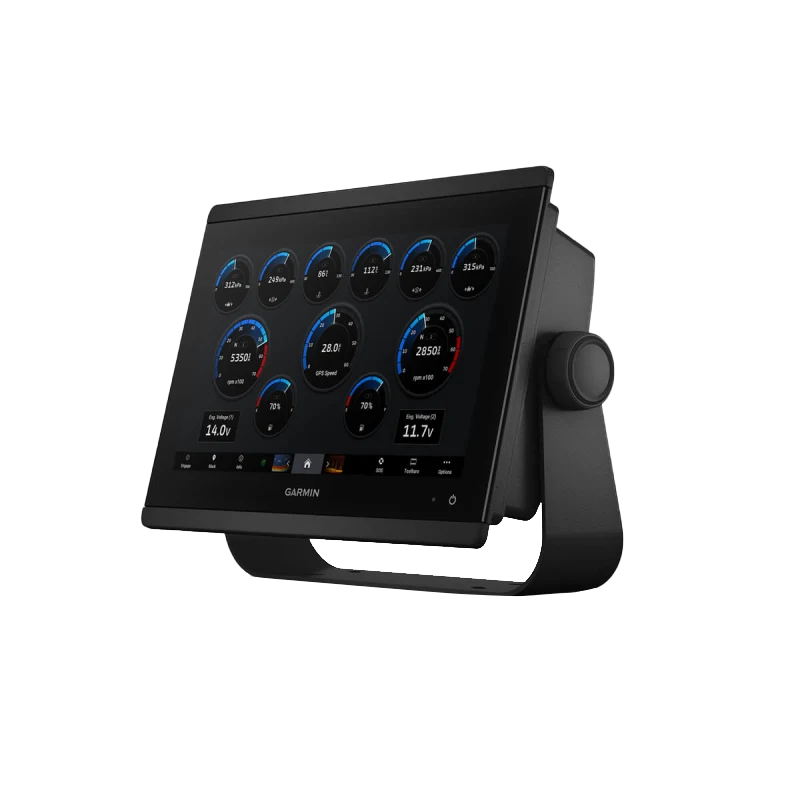 Garmin GPSMAP 8412 marine chartplotter with Worldwide Basemap, black touchscreen display on mount.