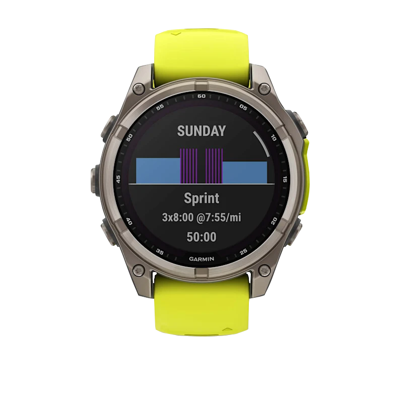 Garmin Fenix 8, 47 mm AMOLED, Solar Sapphire Titanium with Amp Yellow/Graphite Silicone Band (010-02906-20) by Garmin