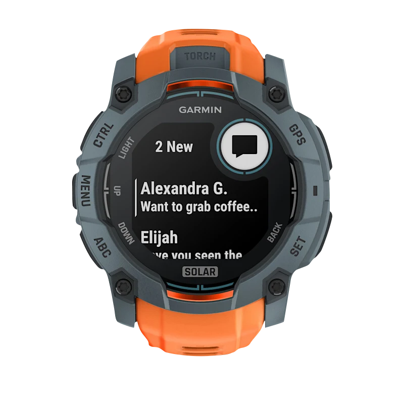 Garmin Instinct 3 Solar smartwatch, 50mm Twilight with Solstice Band, orange strap