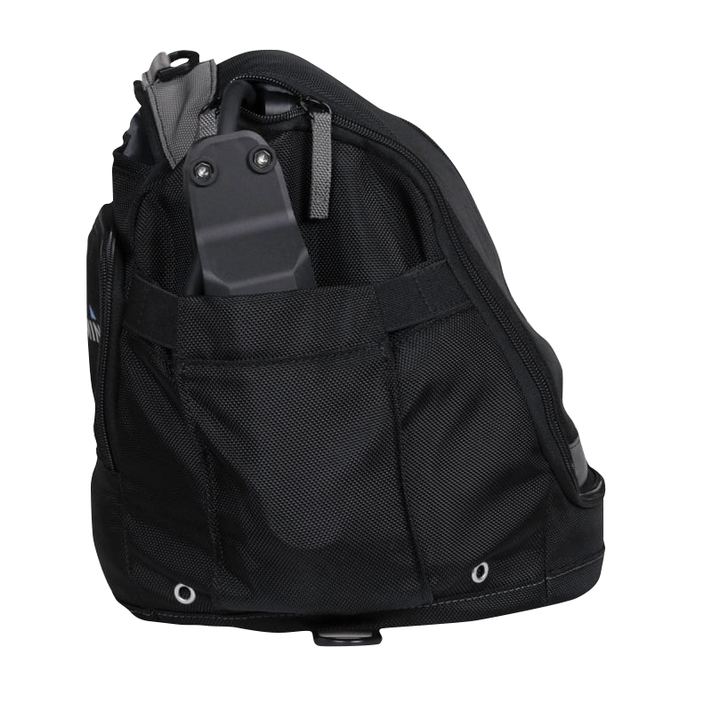 Garmin black gear bag with Panoptix PS22-IF transducer in side pocket