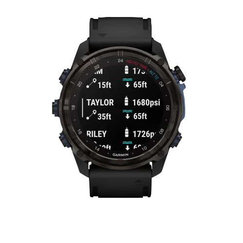 Garmin Descent Mk3i dive computer watch, 51 mm carbon gray DLC titanium with black silicone band
