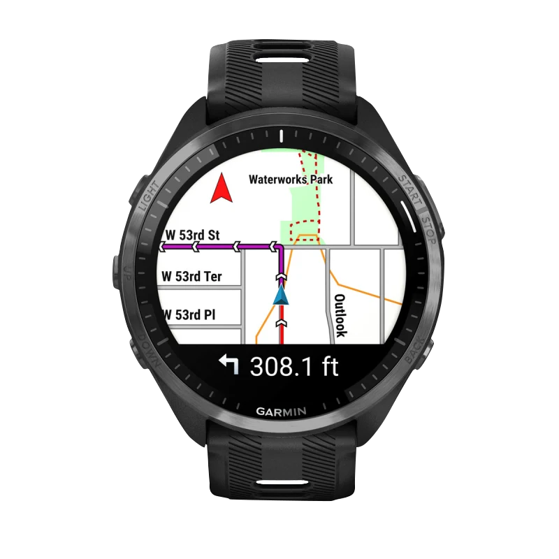 Garmin Forerunner 965, Carbon Gray DLC Titanium Bezel with Black Case and Black/Powder Gray Silicone Band (010-02809-00) by Garmin