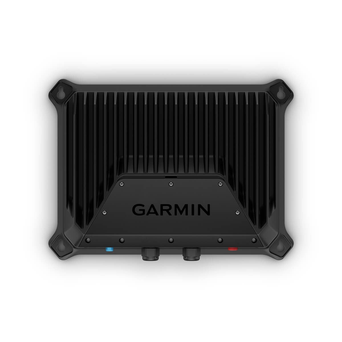 Garmin GSD 28 sonar module; black rugged marine fish finder accessory with ridged back and Garmin logo.