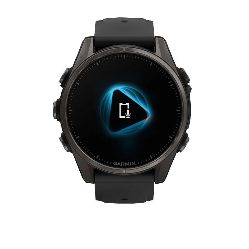 Garmin Fenix 8 AMOLED 43mm sapphire glass smartwatch with black silicone band and carbon-gray DLC titanium bezel