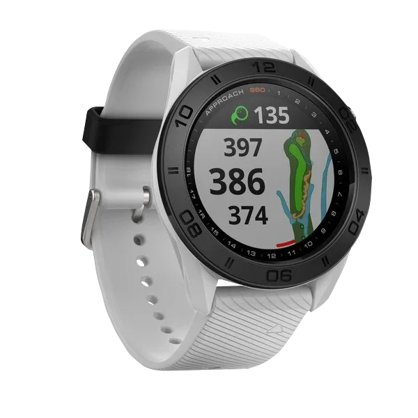 Garmin Approach S60 smartwatch, white, GPS golf rangefinder, certified refurbished.