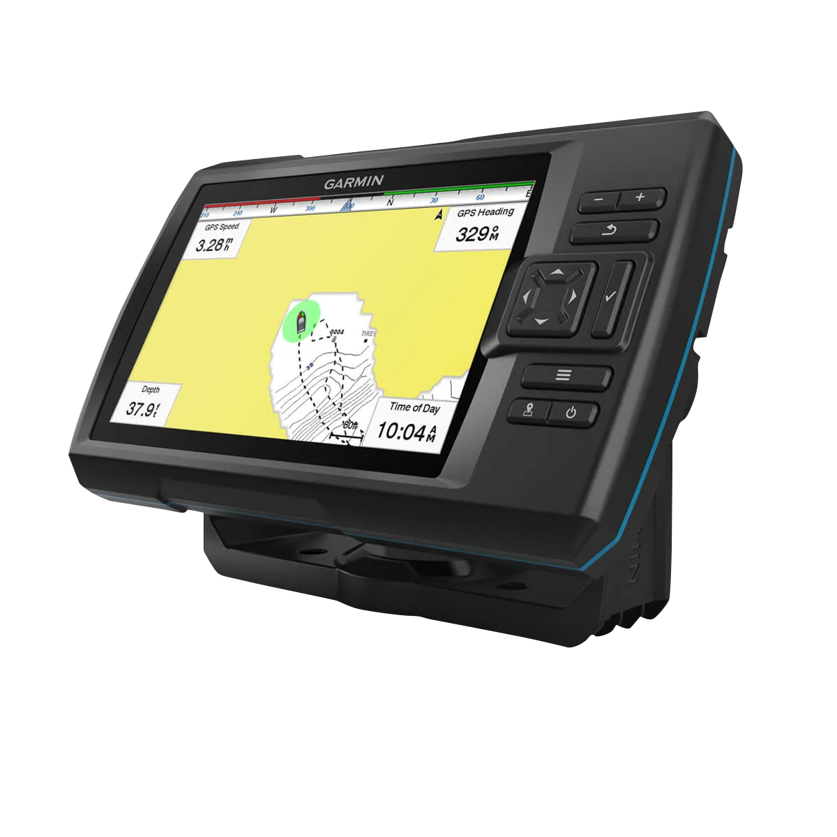 Garmin STRIKER Vivid 9sv fish finder with GT52HW-TM transducer; black handheld unit with blue trim