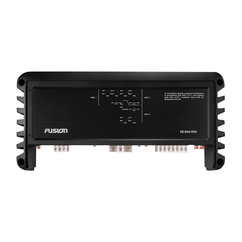 Garmin Fusion Signature Series 24V 6-channel marine amplifier, 1500W, black with side heat sinks