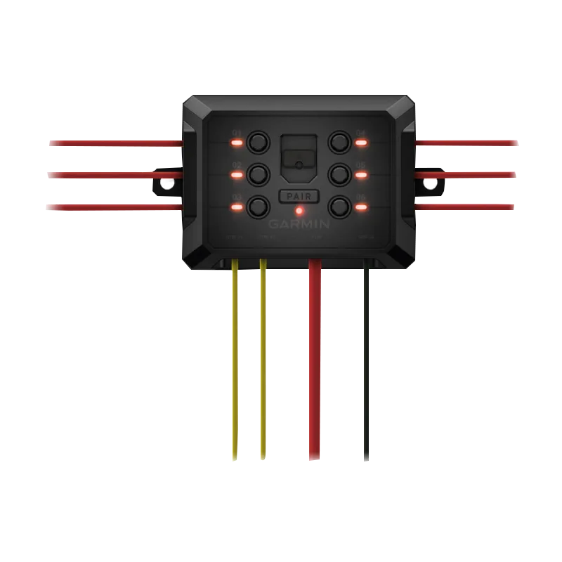 Garmin PowerSwitch certified refurbished device with multiple wiring leads and LED indicators