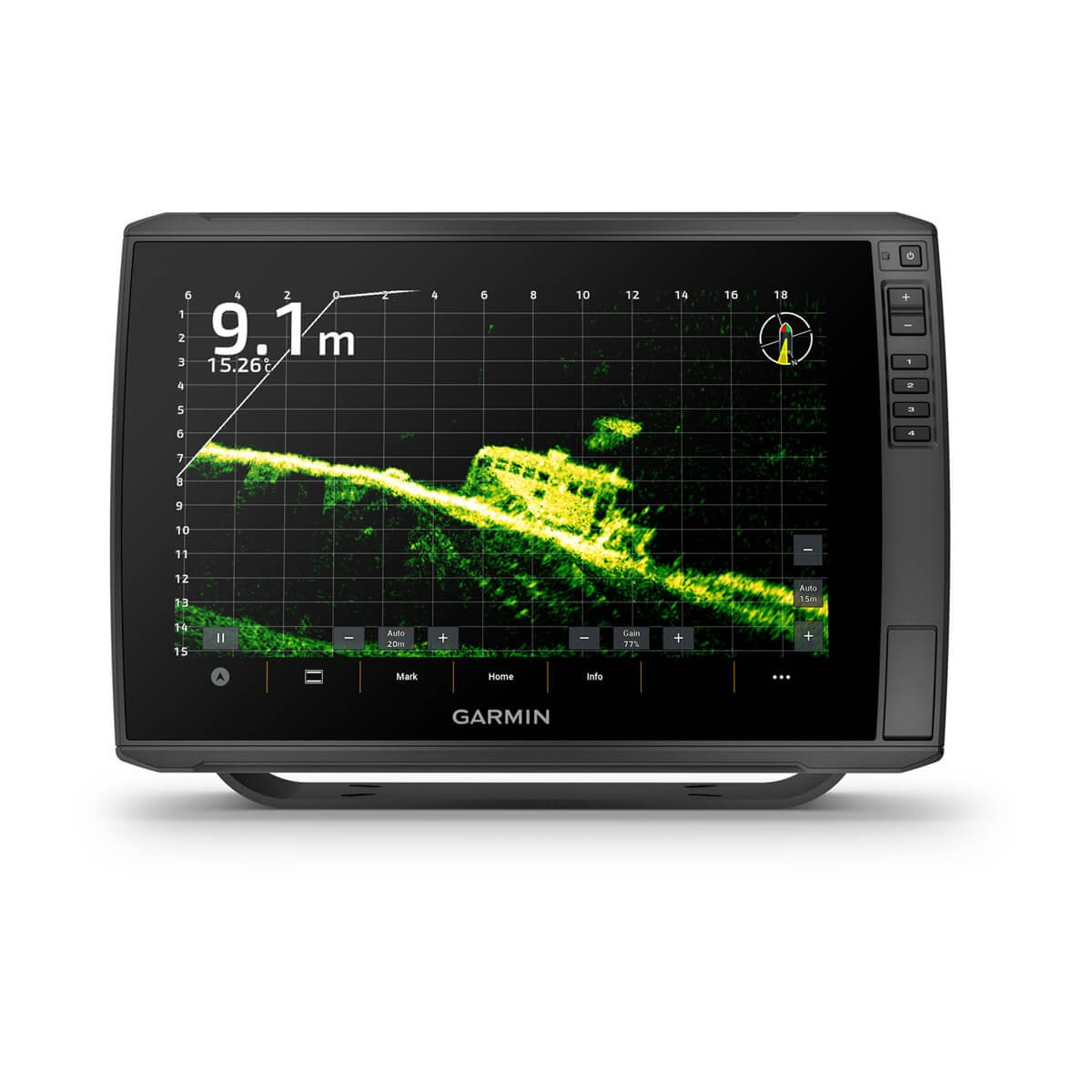 Garmin ECHOMAP Ultra 2 12-inch chartplotter 125sv with GT56UHD-TM transducer, black marine display with sonar image