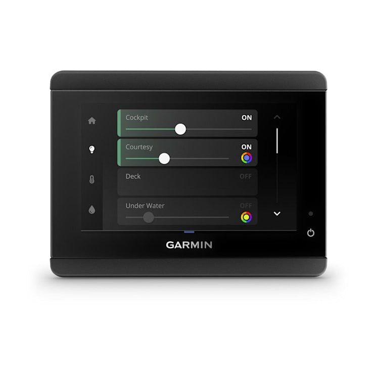 Garmin TD 50 touchscreen display, black marine device with Garmin logo