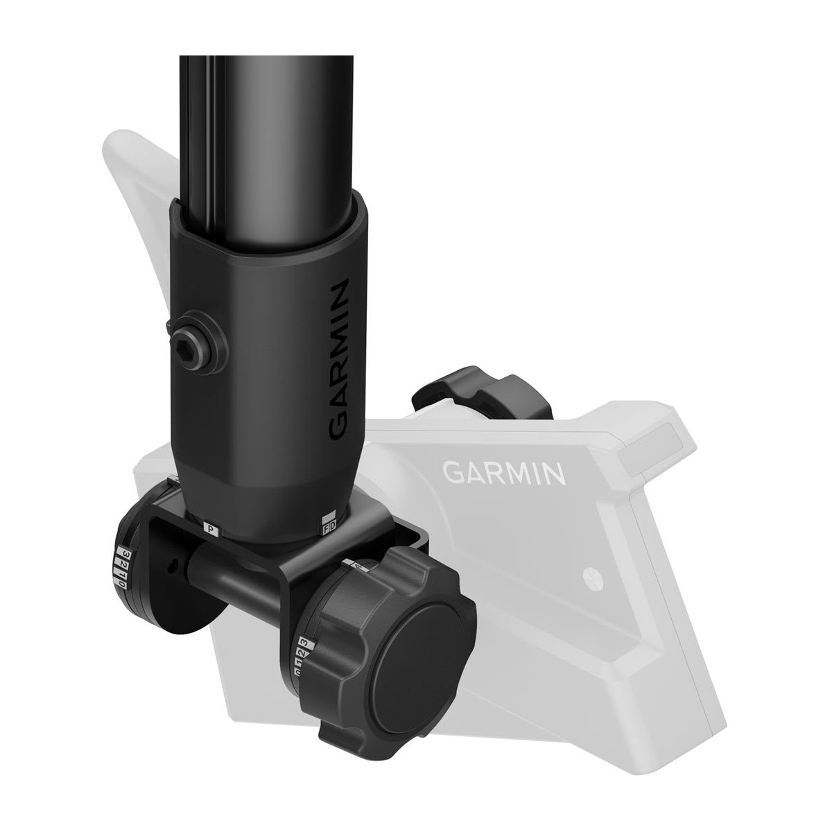 Garmin Spy Pole Mount 49-in motorized pole mount for fish finder; black adjustable clamp with knurled dial.