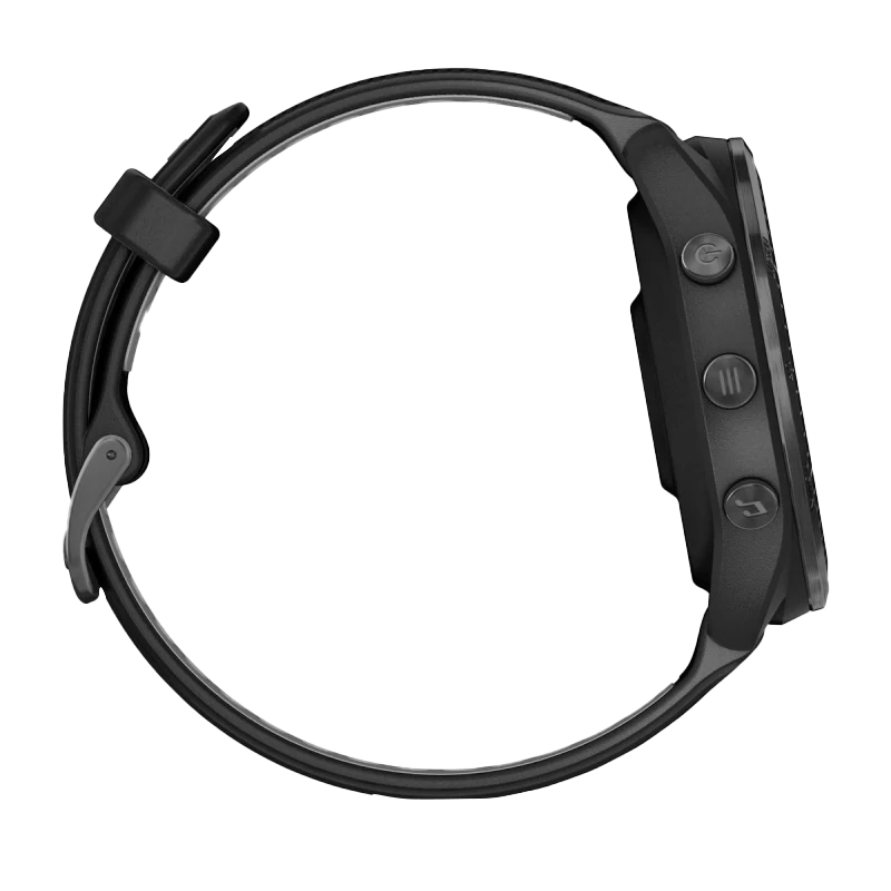 Garmin Forerunner 965 smartwatch with carbon gray DLC titanium bezel and black/powder gray silicone band