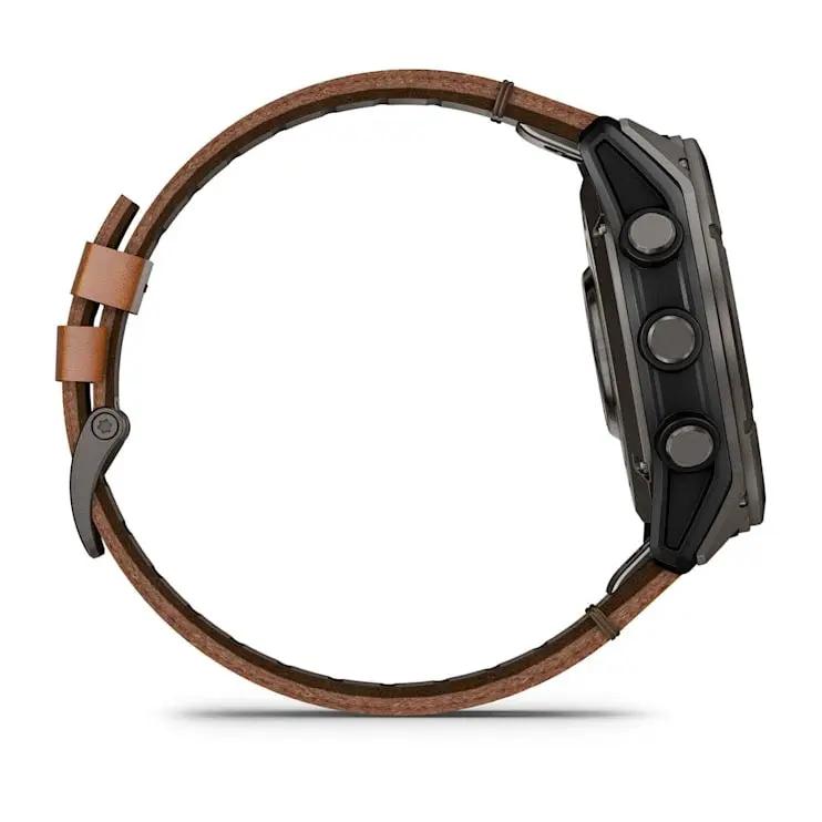 Garmin D2 Mach 2 Pro carbon gray DLC titanium smartwatch with chestnut leather band