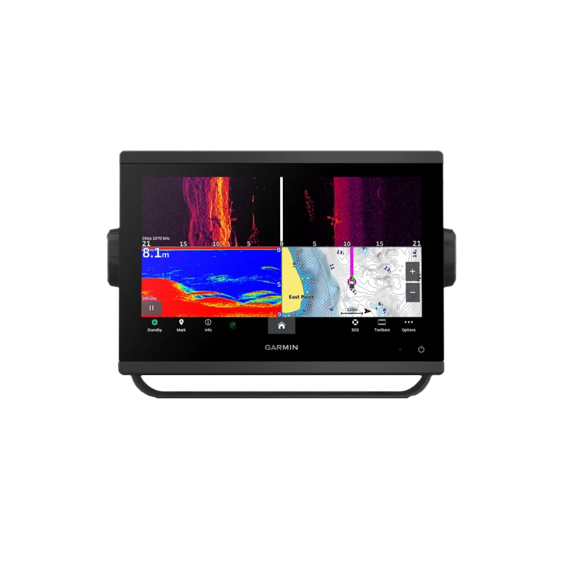 Garmin GPSMAP 923xsv marine chartplotter with SideVü, ClearVü, CHIRP sonar and Worldwide Basemap in a black chassis