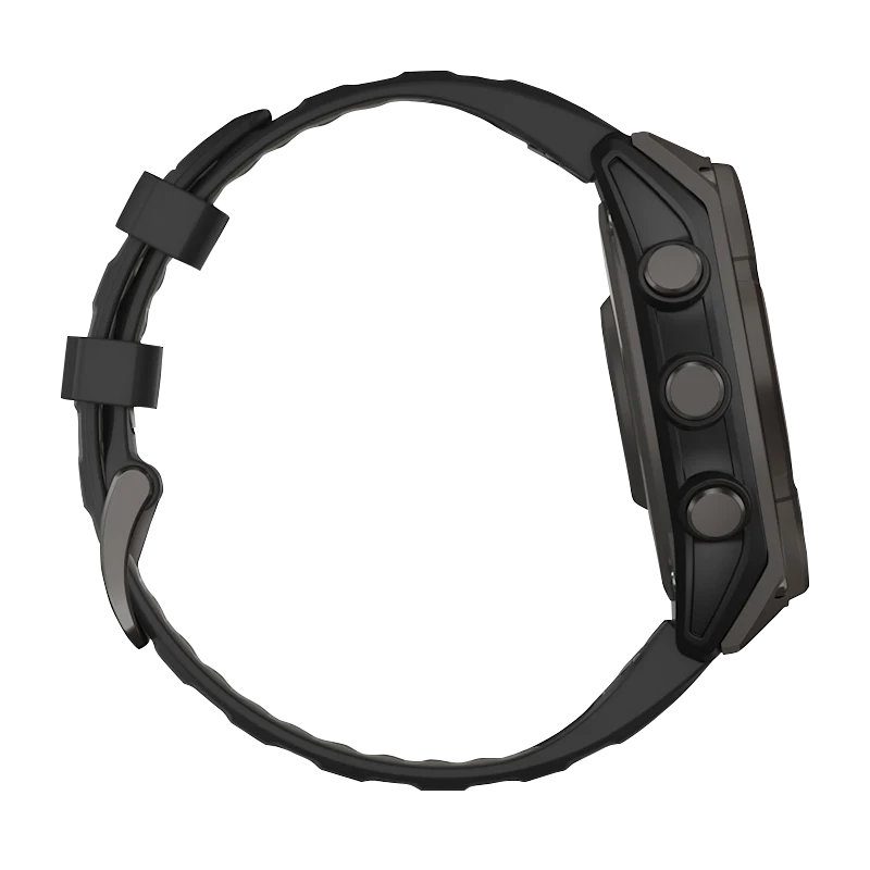 Garmin Fenix 8 smartwatch, certified refurbished, 51mm Solar Sapphire, carbon gray DLC titanium with pebble gray silicone band