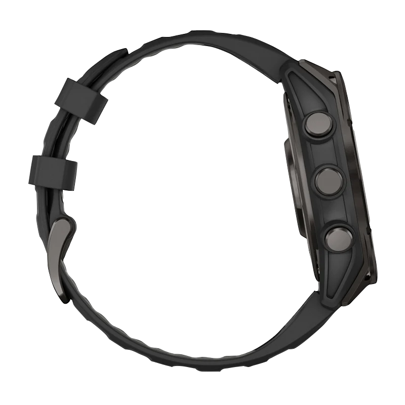 Garmin Fenix 8 smartwatch, 51mm AMOLED Sapphire, Carbon Gray DLC Titanium with black/pebble gray silicone band.