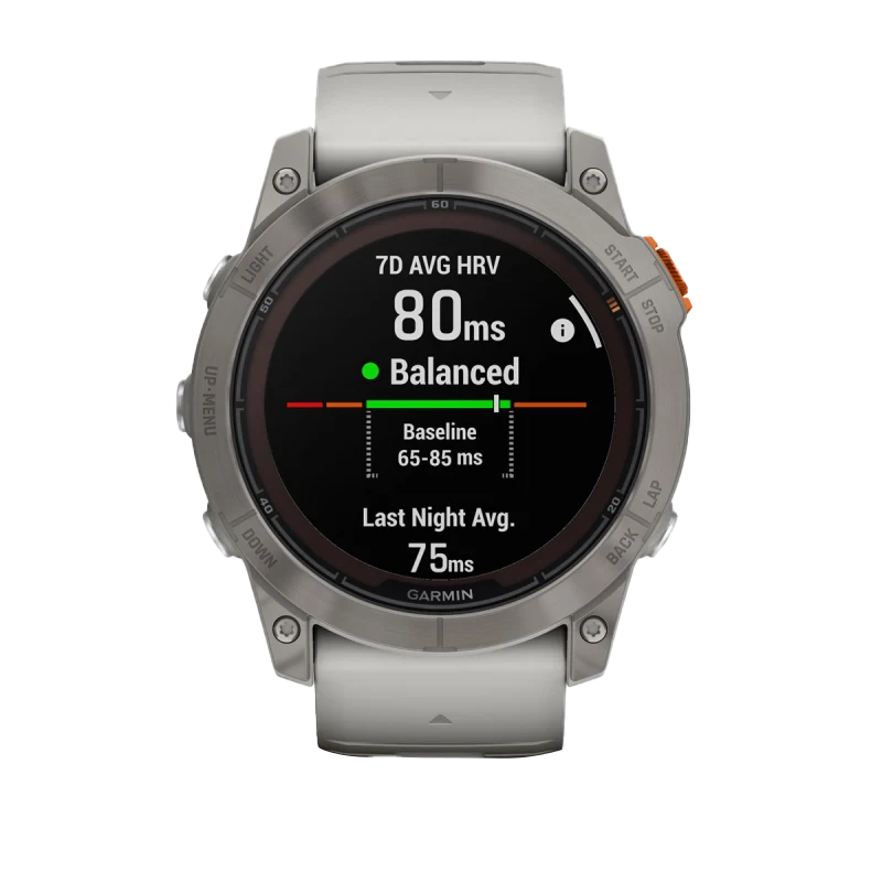 Garmin Fenix 7X Pro Sapphire Solar Titanium smartwatch with fog gray band