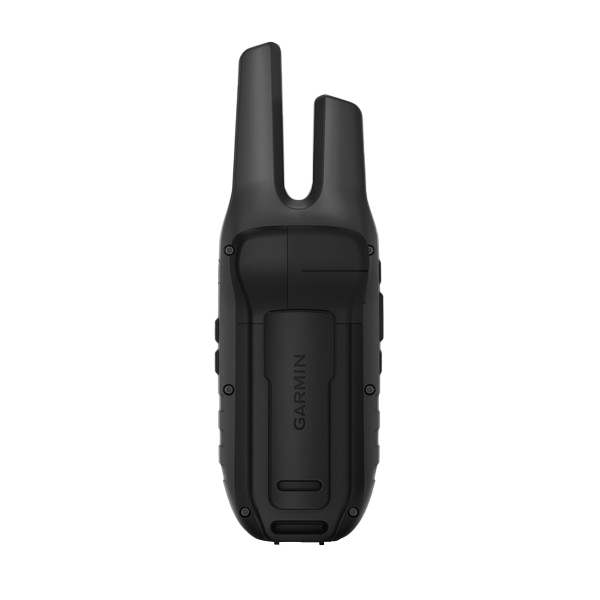 Garmin Rino 700 Canada handheld GPS radio in black rugged housing with dual-prong antenna design, back view