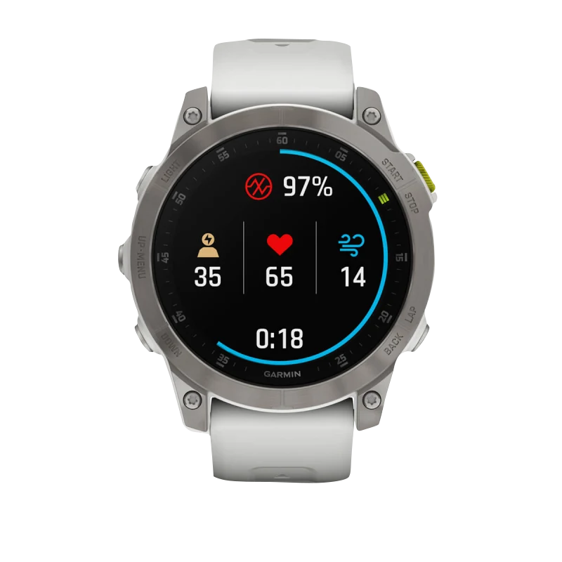Garmin Epix Gen 2 Sapphire Edition 47mm smartwatch with white strap and silver bezel