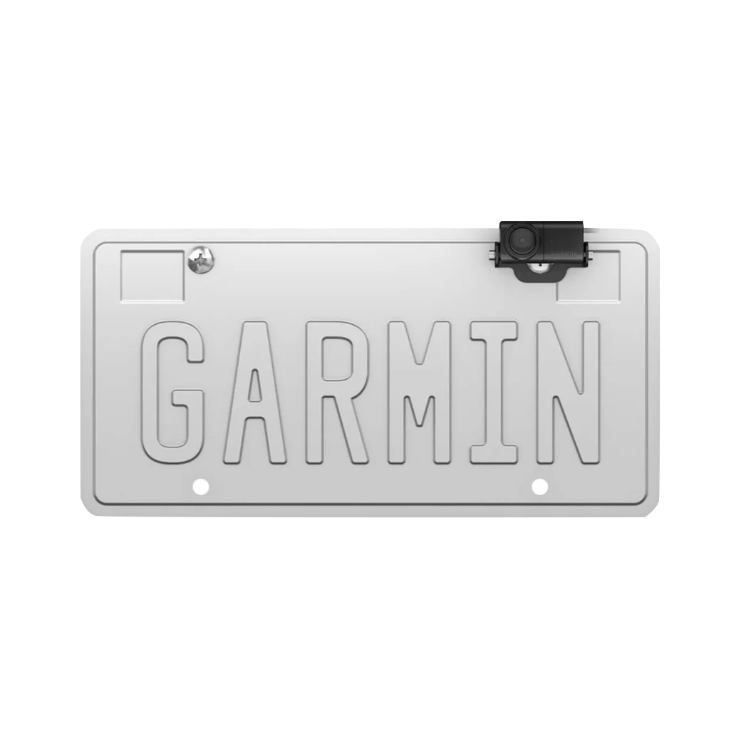 Garmin BC 50 night-vision wireless backup camera with license plate mount and bracket mount.
